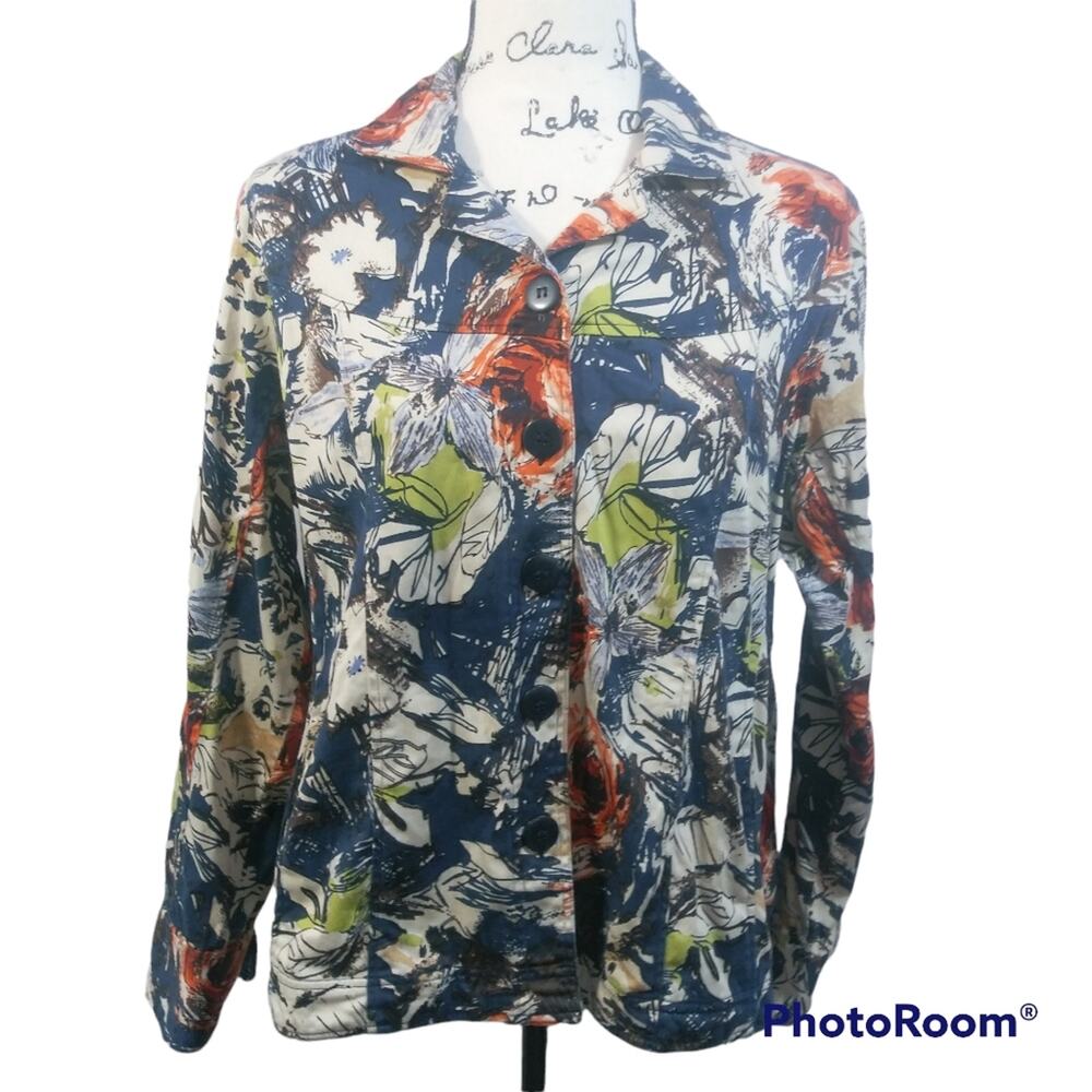 Karen Heart Vintage Floral Cotton Button Up Jacket XL